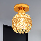 Globe/Cone Crystal Ceiling Flush Modern Single Head Hallway Flush Mount Lighting Fixture in Gold Gold Globe Clearhalo 'Ceiling Lights' 'Close To Ceiling Lights' 'Close to ceiling' 'Flush mount' Lighting' 874960