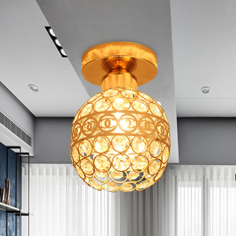 Globe/Cone Crystal Ceiling Flush Modern Single Head Hallway Flush Mount Lighting Fixture in Gold Clearhalo 'Ceiling Lights' 'Close To Ceiling Lights' 'Close to ceiling' 'Flush mount' Lighting' 874961