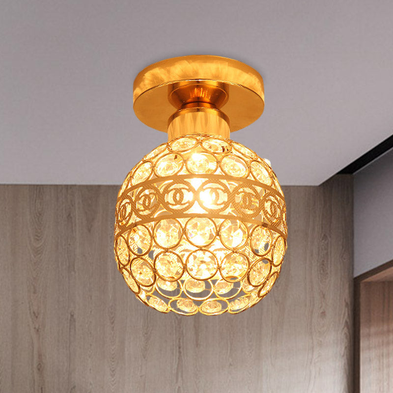 Globe/Cone Crystal Ceiling Flush Modern Single Head Hallway Flush Mount Lighting Fixture in Gold Clearhalo 'Ceiling Lights' 'Close To Ceiling Lights' 'Close to ceiling' 'Flush mount' Lighting' 874962