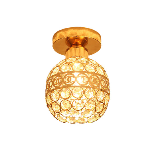 Globe/Cone Crystal Ceiling Flush Modern Single Head Hallway Flush Mount Lighting Fixture in Gold Clearhalo 'Ceiling Lights' 'Close To Ceiling Lights' 'Close to ceiling' 'Flush mount' Lighting' 874963