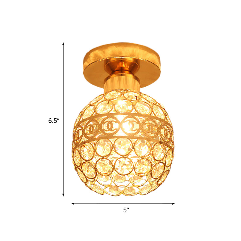 Globe/Cone Crystal Ceiling Flush Modern Single Head Hallway Flush Mount Lighting Fixture in Gold Clearhalo 'Ceiling Lights' 'Close To Ceiling Lights' 'Close to ceiling' 'Flush mount' Lighting' 874964