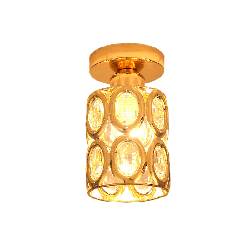 Gold Cylindrical Flush Light Modern Cut Crystal 1 Light Corridor Flush Mount Recessed Lighting Clearhalo 'Ceiling Lights' 'Close To Ceiling Lights' 'Close to ceiling' 'Flush mount' Lighting' 874977