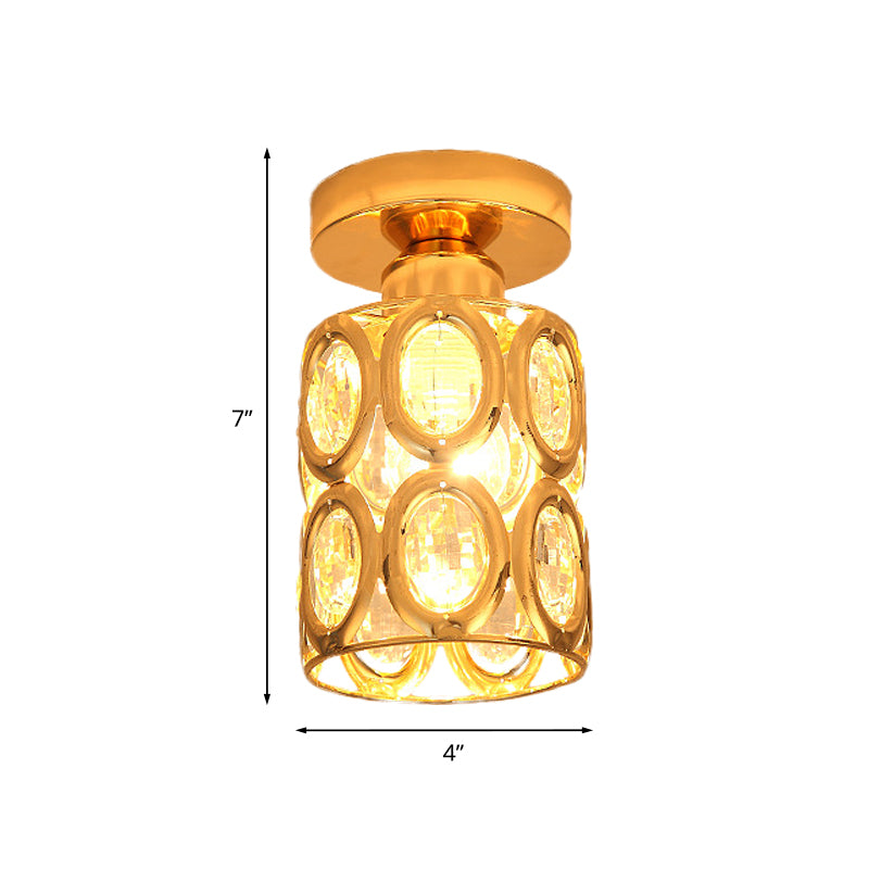 Gold Cylindrical Flush Light Modern Cut Crystal 1 Light Corridor Flush Mount Recessed Lighting Clearhalo 'Ceiling Lights' 'Close To Ceiling Lights' 'Close to ceiling' 'Flush mount' Lighting' 874978