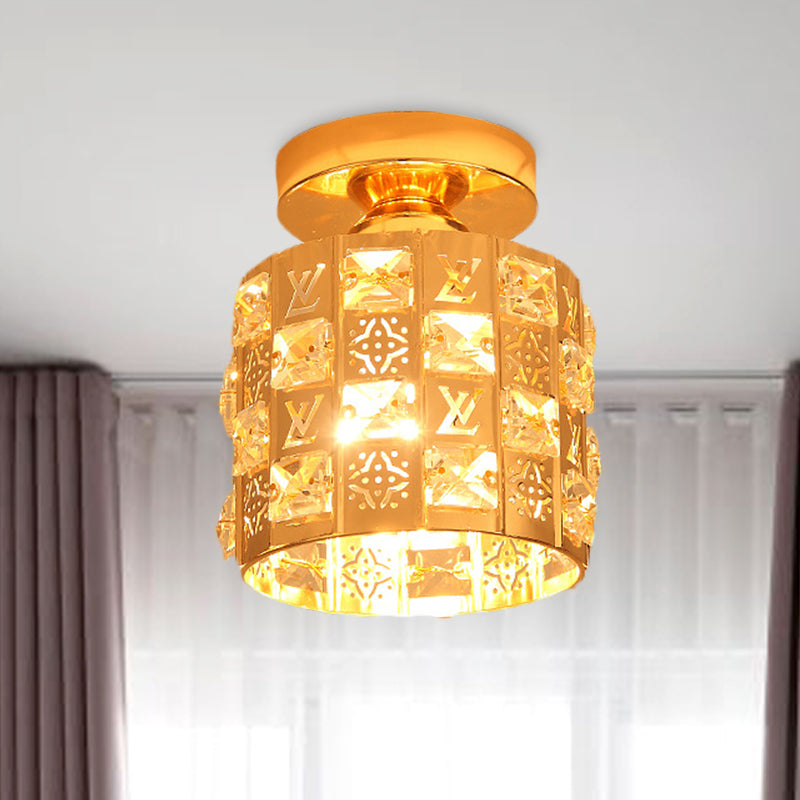 Contemporary Column Ceiling Lamp 1-Light Hand Cut Crystal Flush Mount Spotlight in Gold Gold Clearhalo 'Ceiling Lights' 'Close To Ceiling Lights' 'Close to ceiling' 'Flush mount' Lighting' 874983