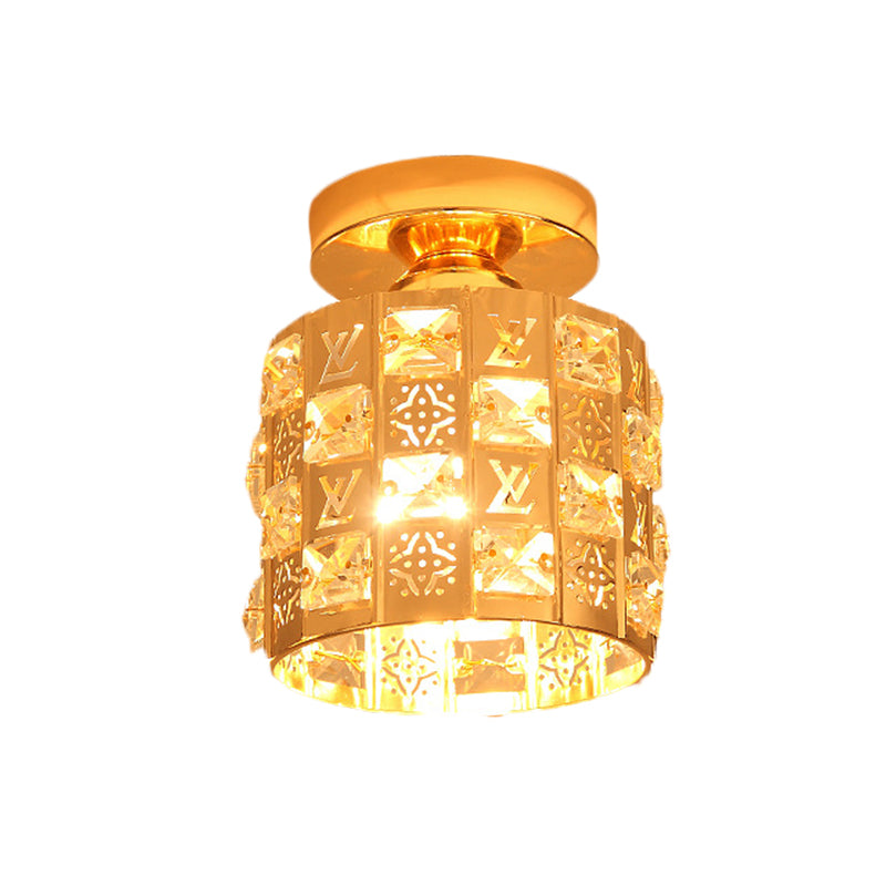 Contemporary Column Ceiling Lamp 1-Light Hand Cut Crystal Flush Mount Spotlight in Gold Clearhalo 'Ceiling Lights' 'Close To Ceiling Lights' 'Close to ceiling' 'Flush mount' Lighting' 874985