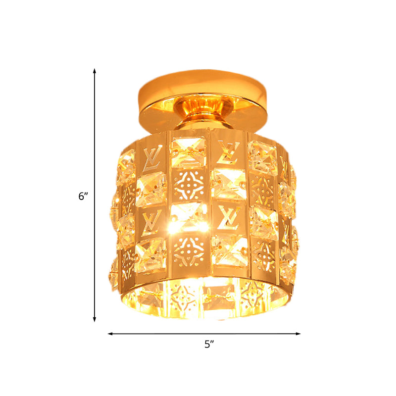 Contemporary Column Ceiling Lamp 1-Light Hand Cut Crystal Flush Mount Spotlight in Gold Clearhalo 'Ceiling Lights' 'Close To Ceiling Lights' 'Close to ceiling' 'Flush mount' Lighting' 874986