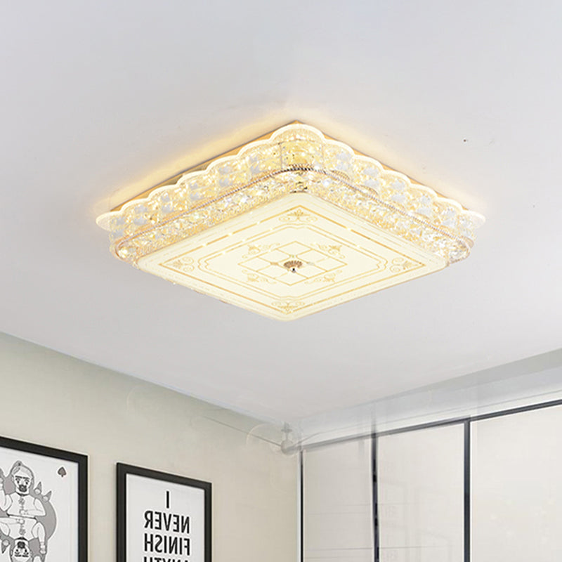 Round/Square Bedroom Ceiling Lamp Contemporary Clear Crystal LED Gold Flush Light Fixture Gold Square Plate Clearhalo 'Ceiling Lights' 'Close To Ceiling Lights' 'Close to ceiling' 'Flush mount' Lighting' 875008