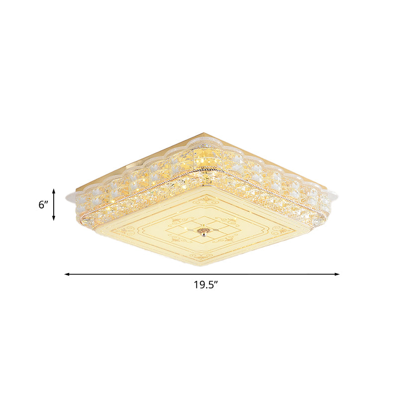 Round/Square Bedroom Ceiling Lamp Contemporary Clear Crystal LED Gold Flush Light Fixture Clearhalo 'Ceiling Lights' 'Close To Ceiling Lights' 'Close to ceiling' 'Flush mount' Lighting' 875011