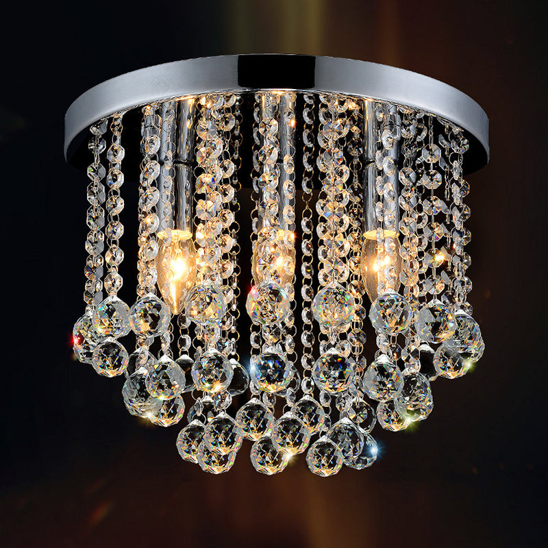 Minimalism Rain Flushmount Lighting 3 Bulbs Crystal Ball Flush Mount Light Fixture in Silver Clearhalo 'Ceiling Lights' 'Close To Ceiling Lights' 'Close to ceiling' 'Flush mount' Lighting' 875028