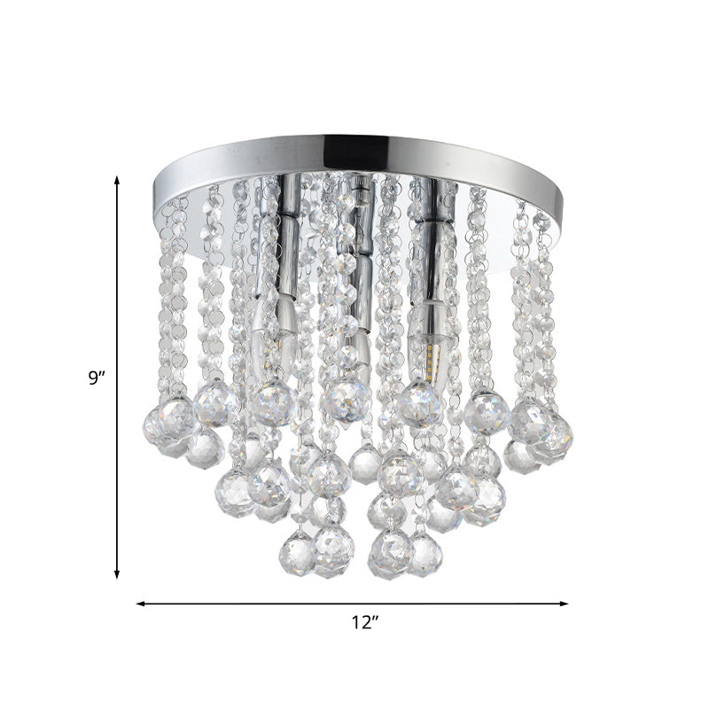 Minimalism Rain Flushmount Lighting 3 Bulbs Crystal Ball Flush Mount Light Fixture in Silver Clearhalo 'Ceiling Lights' 'Close To Ceiling Lights' 'Close to ceiling' 'Flush mount' Lighting' 875029