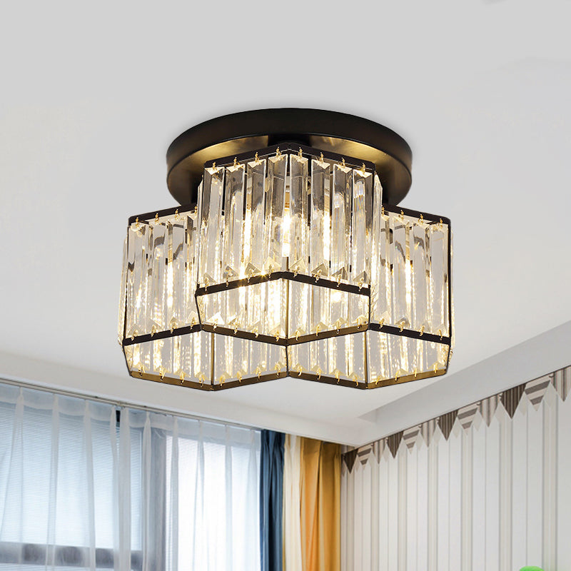 Black 3/7 Heads Ceiling Lighting Simple Clear Crystal Hexagonal Flush Mount Light Fixture for Bedroom 3 Black Clearhalo 'Ceiling Lights' 'Close To Ceiling Lights' 'Close to ceiling' 'Flush mount' Lighting' 875038