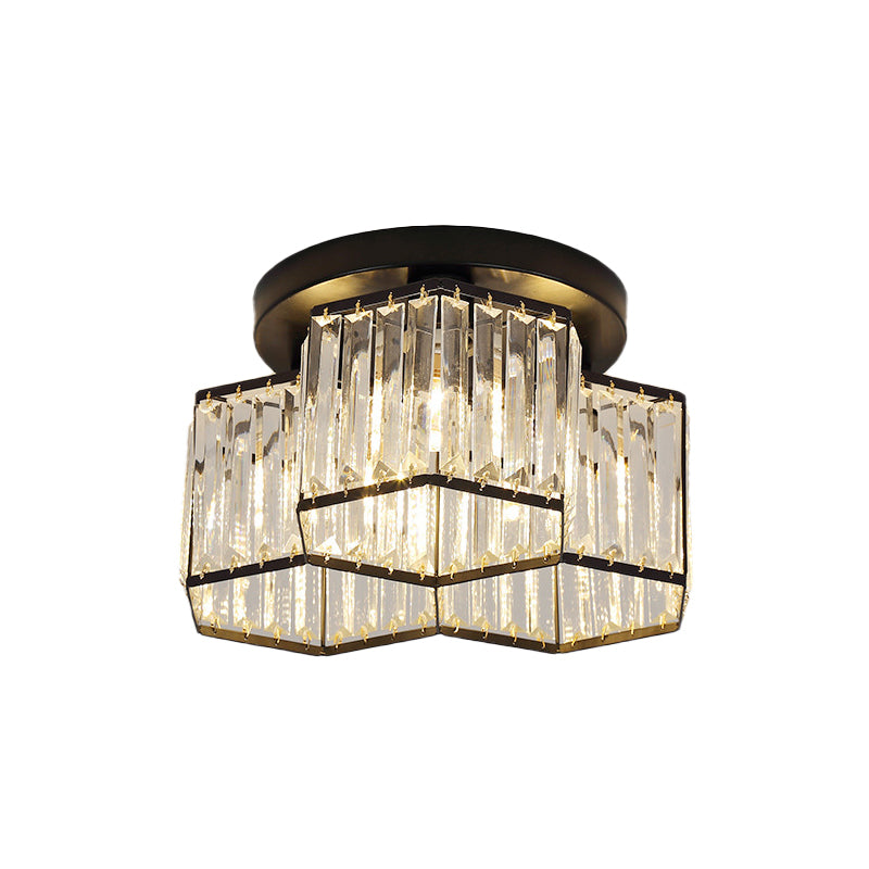 Black 3/7 Heads Ceiling Lighting Simple Clear Crystal Hexagonal Flush Mount Light Fixture for Bedroom Clearhalo 'Ceiling Lights' 'Close To Ceiling Lights' 'Close to ceiling' 'Flush mount' Lighting' 875040