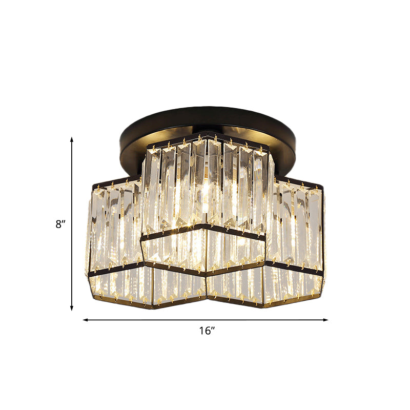 Black 3/7 Heads Ceiling Lighting Simple Clear Crystal Hexagonal Flush Mount Light Fixture for Bedroom Clearhalo 'Ceiling Lights' 'Close To Ceiling Lights' 'Close to ceiling' 'Flush mount' Lighting' 875041