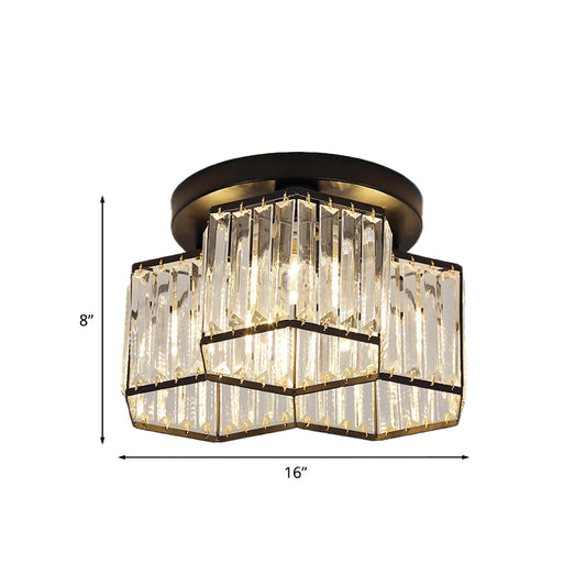 Black 3/7 Heads Ceiling Lighting Simple Clear Crystal Hexagonal Flush Mount Light Fixture for Bedroom Clearhalo 'Ceiling Lights' 'Close To Ceiling Lights' 'Close to ceiling' 'Flush mount' Lighting' 875041