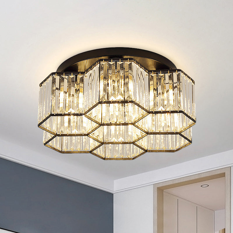 Black 3/7 Heads Ceiling Lighting Simple Clear Crystal Hexagonal Flush Mount Light Fixture for Bedroom Clearhalo 'Ceiling Lights' 'Close To Ceiling Lights' 'Close to ceiling' 'Flush mount' Lighting' 875044