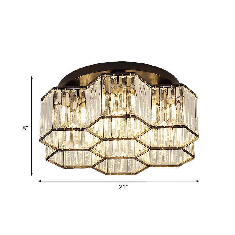 Black 3/7 Heads Ceiling Lighting Simple Clear Crystal Hexagonal Flush Mount Light Fixture for Bedroom Clearhalo 'Ceiling Lights' 'Close To Ceiling Lights' 'Close to ceiling' 'Flush mount' Lighting' 875046