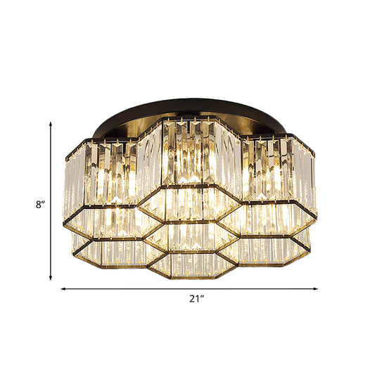 Black 3/7 Heads Ceiling Lighting Simple Clear Crystal Hexagonal Flush Mount Light Fixture for Bedroom Clearhalo 'Ceiling Lights' 'Close To Ceiling Lights' 'Close to ceiling' 'Flush mount' Lighting' 875046