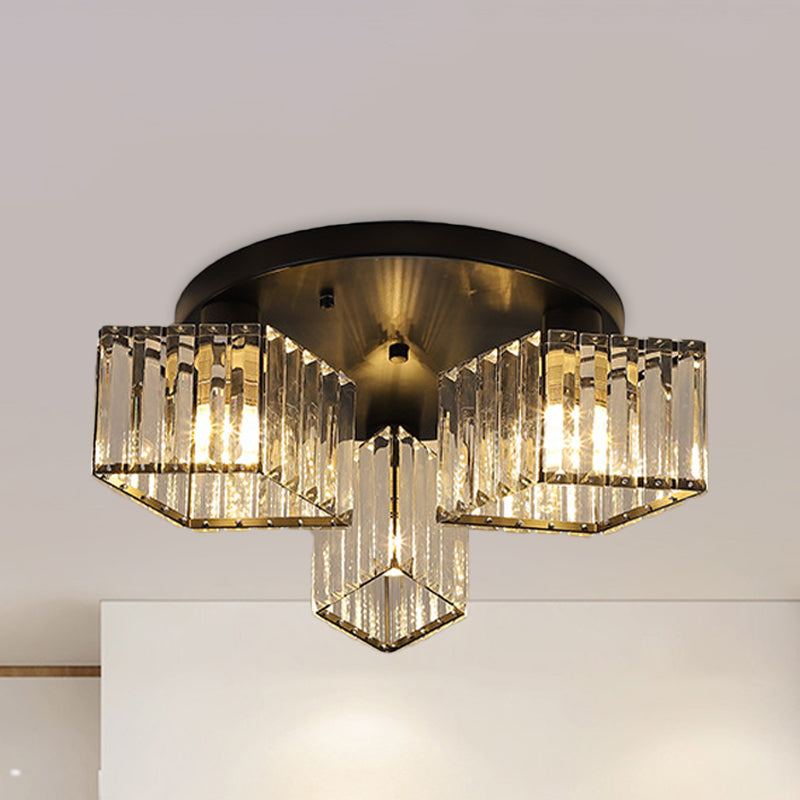 Crystal Black Ceiling Light Fixture Rhombus 3/4-Bulb Simple Flush Mount Recessed Lighting for Porch Clearhalo 'Ceiling Lights' 'Close To Ceiling Lights' 'Close to ceiling' 'Flush mount' Lighting' 875060