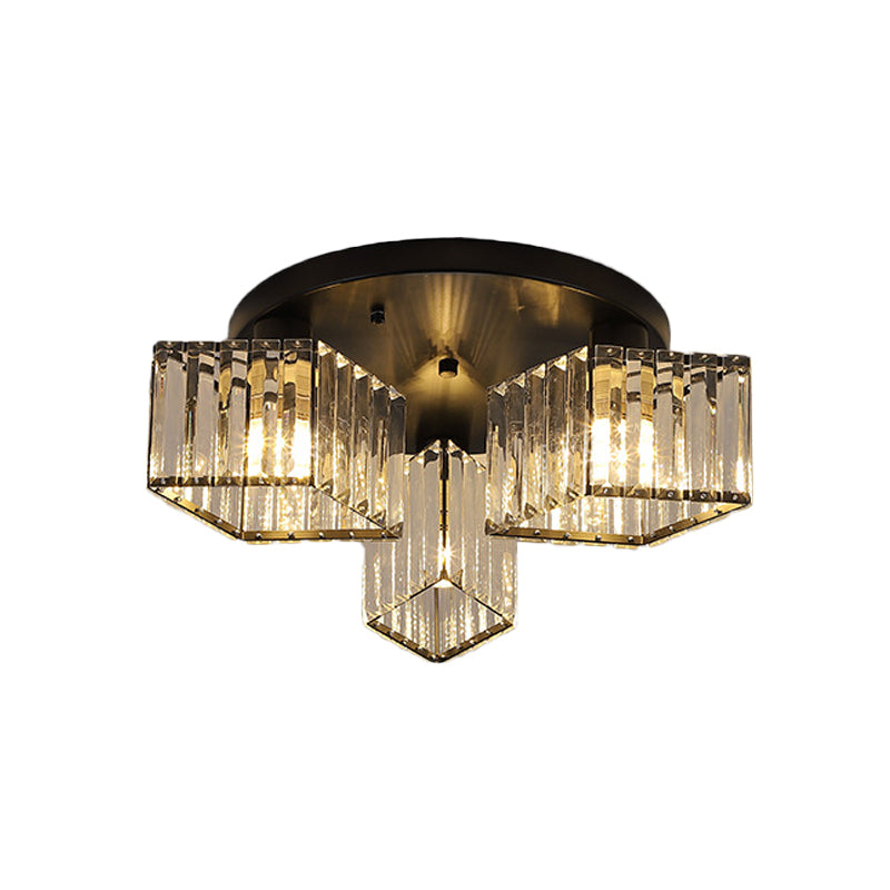 Crystal Black Ceiling Light Fixture Rhombus 3/4-Bulb Simple Flush Mount Recessed Lighting for Porch Clearhalo 'Ceiling Lights' 'Close To Ceiling Lights' 'Close to ceiling' 'Flush mount' Lighting' 875061