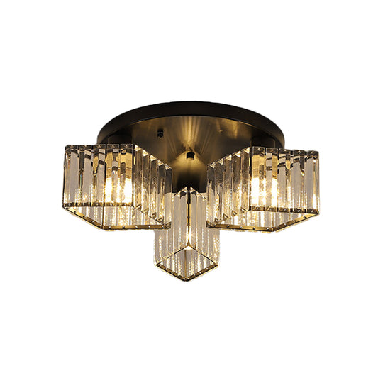 Crystal Black Ceiling Light Fixture Rhombus 3/4-Bulb Simple Flush Mount Recessed Lighting for Porch Clearhalo 'Ceiling Lights' 'Close To Ceiling Lights' 'Close to ceiling' 'Flush mount' Lighting' 875061