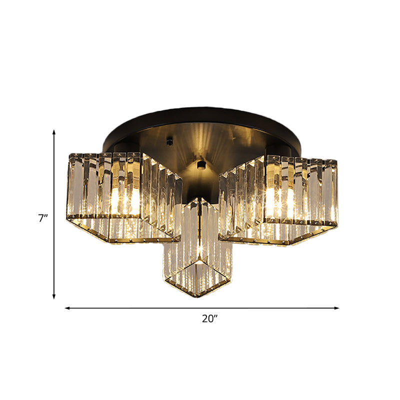 Crystal Black Ceiling Light Fixture Rhombus 3/4-Bulb Simple Flush Mount Recessed Lighting for Porch Clearhalo 'Ceiling Lights' 'Close To Ceiling Lights' 'Close to ceiling' 'Flush mount' Lighting' 875062