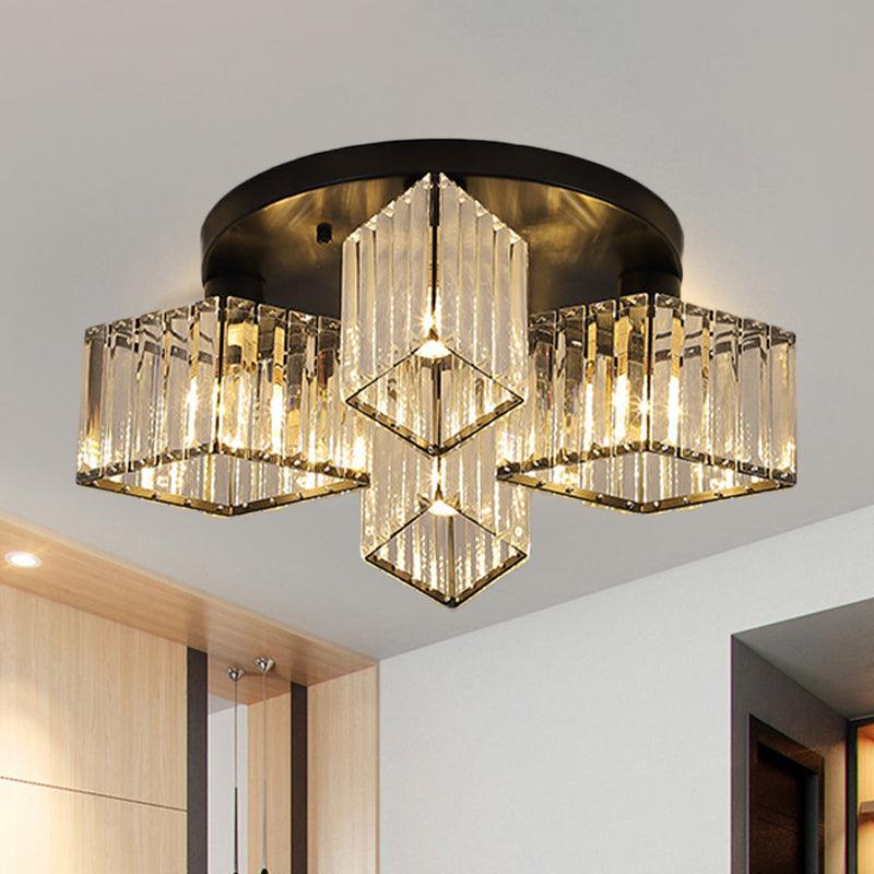 Crystal Black Ceiling Light Fixture Rhombus 3/4-Bulb Simple Flush Mount Recessed Lighting for Porch 4 Black Clearhalo 'Ceiling Lights' 'Close To Ceiling Lights' 'Close to ceiling' 'Flush mount' Lighting' 875063