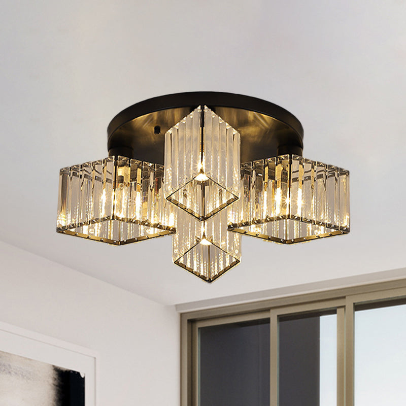 Crystal Black Ceiling Light Fixture Rhombus 3/4-Bulb Simple Flush Mount Recessed Lighting for Porch Clearhalo 'Ceiling Lights' 'Close To Ceiling Lights' 'Close to ceiling' 'Flush mount' Lighting' 875064