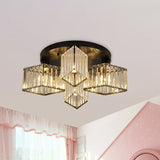 Crystal Black Ceiling Light Fixture Rhombus 3/4-Bulb Simple Flush Mount Recessed Lighting for Porch Clearhalo 'Ceiling Lights' 'Close To Ceiling Lights' 'Close to ceiling' 'Flush mount' Lighting' 875065