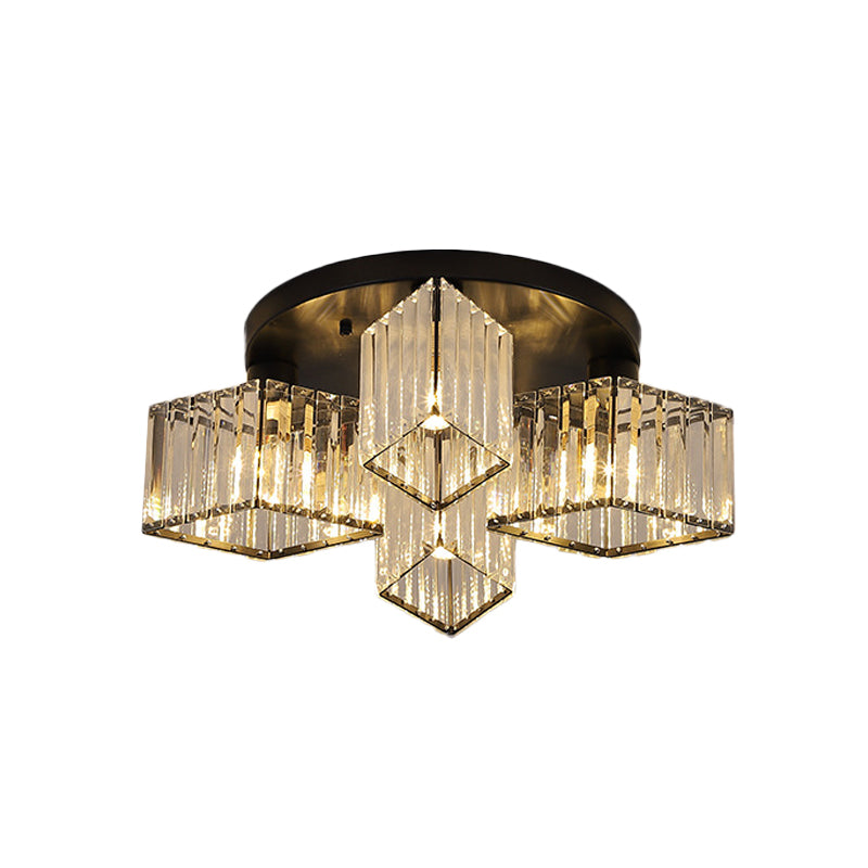 Crystal Black Ceiling Light Fixture Rhombus 3/4-Bulb Simple Flush Mount Recessed Lighting for Porch Clearhalo 'Ceiling Lights' 'Close To Ceiling Lights' 'Close to ceiling' 'Flush mount' Lighting' 875066