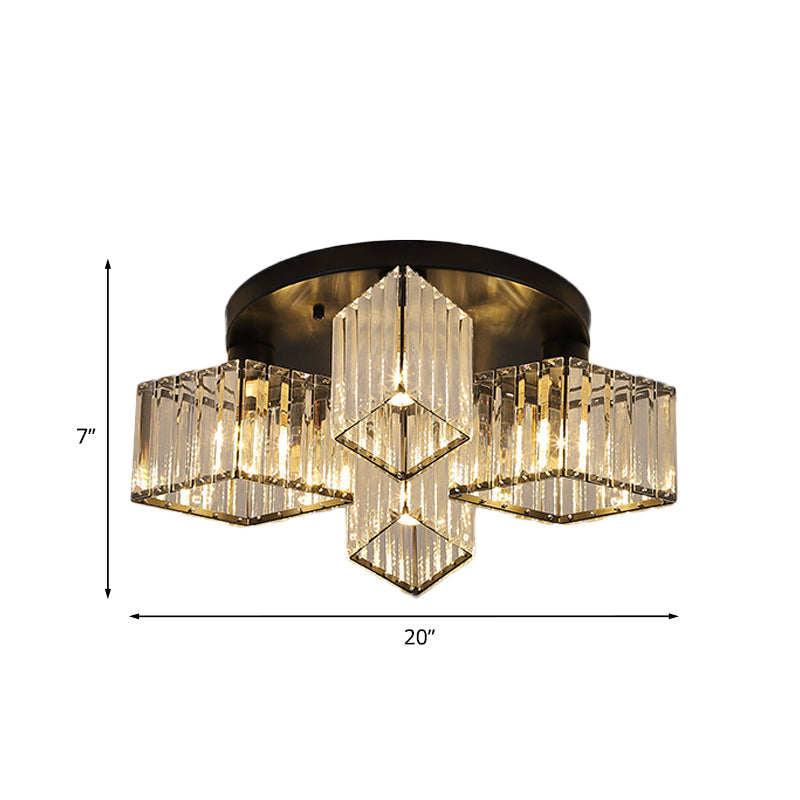 Crystal Black Ceiling Light Fixture Rhombus 3/4-Bulb Simple Flush Mount Recessed Lighting for Porch Clearhalo 'Ceiling Lights' 'Close To Ceiling Lights' 'Close to ceiling' 'Flush mount' Lighting' 875067