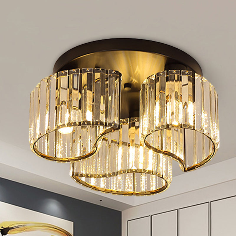 Minimalist Floral Ceiling Flush Mount 3/5-Head Clear Crystal Block Flushmount Lighting in Black Clearhalo 'Ceiling Lights' 'Close To Ceiling Lights' 'Close to ceiling' 'Flush mount' Lighting' 875069