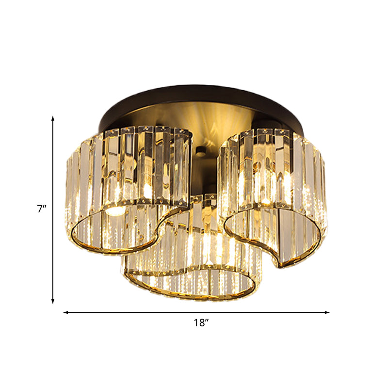 Minimalist Floral Ceiling Flush Mount 3/5-Head Clear Crystal Block Flushmount Lighting in Black Clearhalo 'Ceiling Lights' 'Close To Ceiling Lights' 'Close to ceiling' 'Flush mount' Lighting' 875071