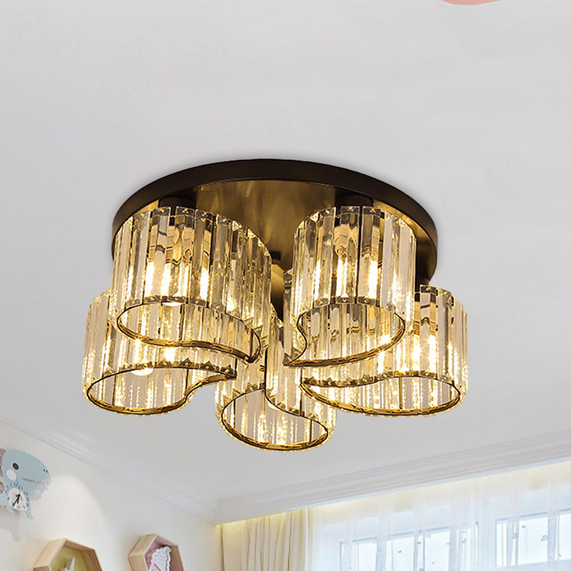 Minimalist Floral Ceiling Flush Mount 3/5-Head Clear Crystal Block Flushmount Lighting in Black 5 Black Clearhalo 'Ceiling Lights' 'Close To Ceiling Lights' 'Close to ceiling' 'Flush mount' Lighting' 875072