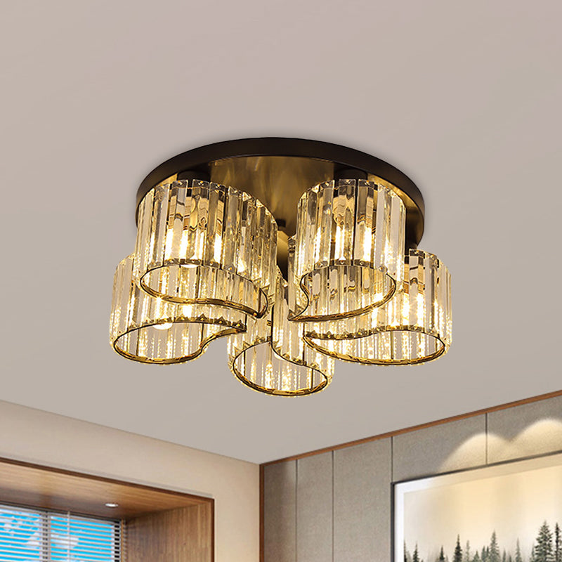 Minimalist Floral Ceiling Flush Mount 3/5-Head Clear Crystal Block Flushmount Lighting in Black Clearhalo 'Ceiling Lights' 'Close To Ceiling Lights' 'Close to ceiling' 'Flush mount' Lighting' 875073