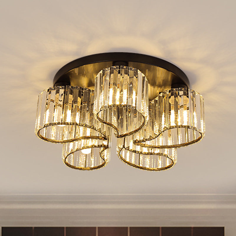 Minimalist Floral Ceiling Flush Mount 3/5-Head Clear Crystal Block Flushmount Lighting in Black Clearhalo 'Ceiling Lights' 'Close To Ceiling Lights' 'Close to ceiling' 'Flush mount' Lighting' 875074