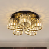 Minimalist Floral Ceiling Flush Mount 3/5-Head Clear Crystal Block Flushmount Lighting in Black Clearhalo 'Ceiling Lights' 'Close To Ceiling Lights' 'Close to ceiling' 'Flush mount' Lighting' 875074