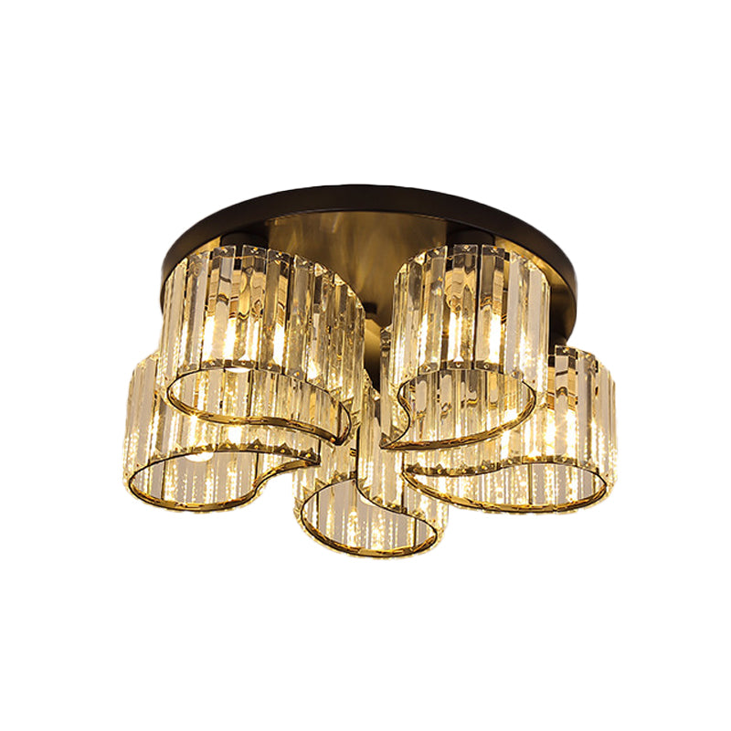 Minimalist Floral Ceiling Flush Mount 3/5-Head Clear Crystal Block Flushmount Lighting in Black Clearhalo 'Ceiling Lights' 'Close To Ceiling Lights' 'Close to ceiling' 'Flush mount' Lighting' 875075