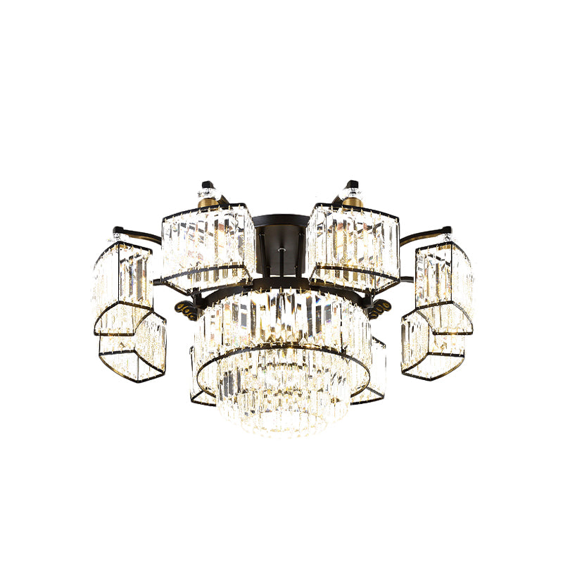 9/12-Head Semi Flush Modern Bedroom Flushmount with Circular Crystal Block Shade in Black Clearhalo 'Ceiling Lights' 'Close To Ceiling Lights' 'Close to ceiling' 'Semi-flushmount' Lighting' 875083