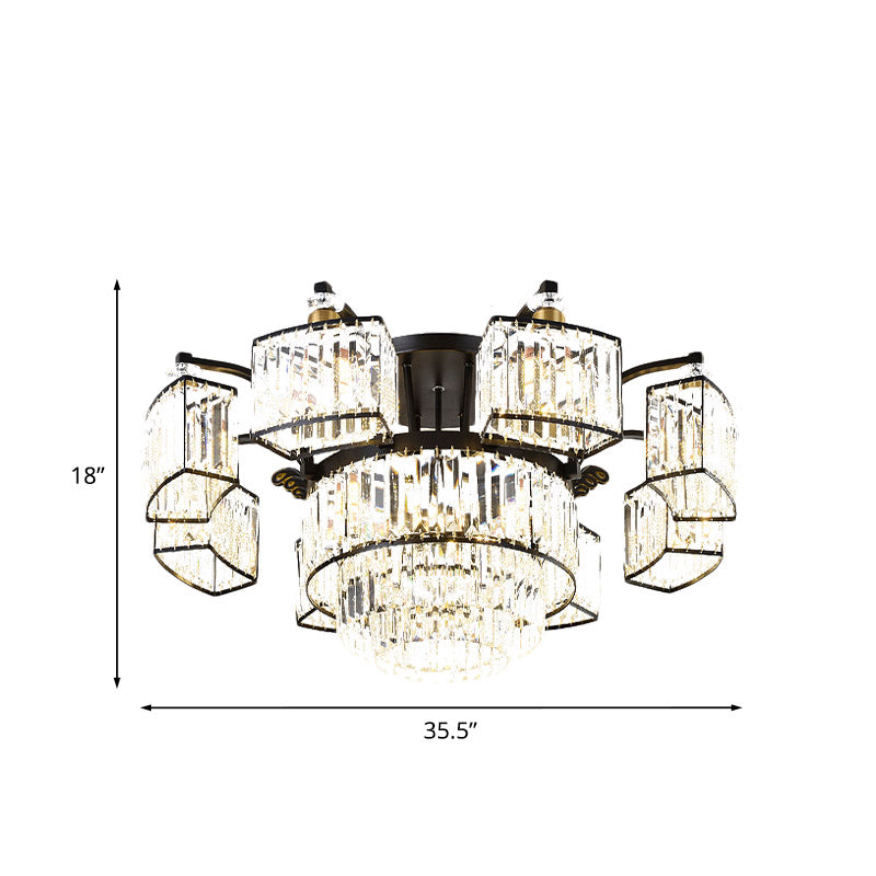 9/12-Head Semi Flush Modern Bedroom Flushmount with Circular Crystal Block Shade in Black Clearhalo 'Ceiling Lights' 'Close To Ceiling Lights' 'Close to ceiling' 'Semi-flushmount' Lighting' 875085