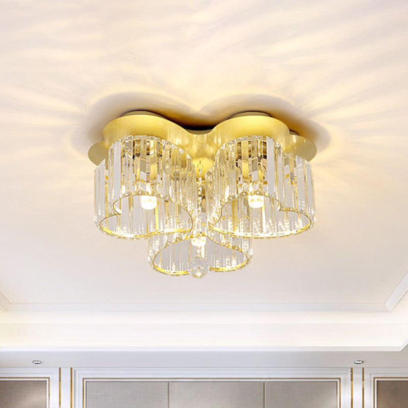 Heart Crystal Block Flush Mount Simplicity 3/4 Bulbs Bedroom Flush Ceiling Light Fixture in Gold 3 Gold Clearhalo 'Ceiling Lights' 'Close To Ceiling Lights' 'Close to ceiling' 'Flush mount' Lighting' 875086