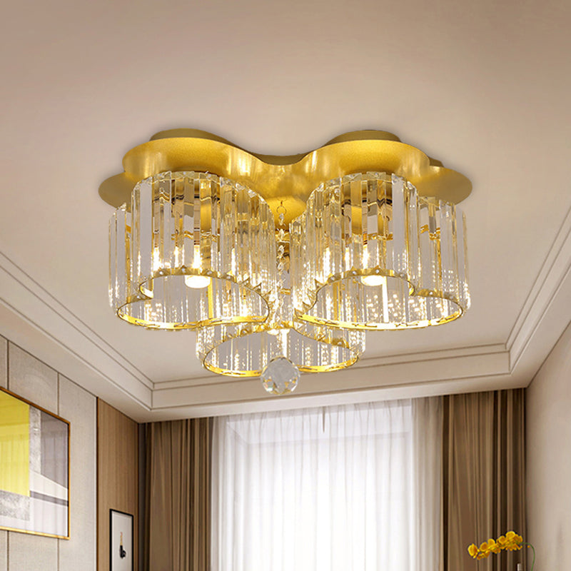 Heart Crystal Block Flush Mount Simplicity 3/4 Bulbs Bedroom Flush Ceiling Light Fixture in Gold Clearhalo 'Ceiling Lights' 'Close To Ceiling Lights' 'Close to ceiling' 'Flush mount' Lighting' 875087