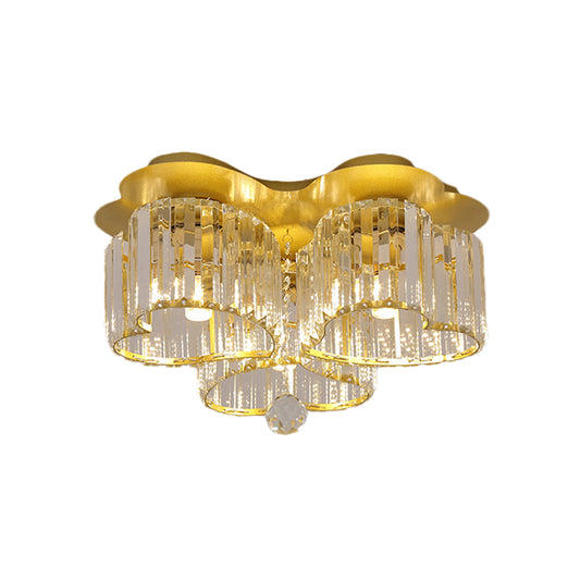 Heart Crystal Block Flush Mount Simplicity 3/4 Bulbs Bedroom Flush Ceiling Light Fixture in Gold Clearhalo 'Ceiling Lights' 'Close To Ceiling Lights' 'Close to ceiling' 'Flush mount' Lighting' 875088