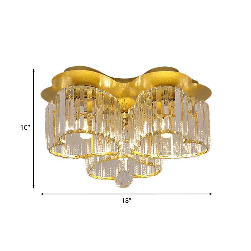 Heart Crystal Block Flush Mount Simplicity 3/4 Bulbs Bedroom Flush Ceiling Light Fixture in Gold Clearhalo 'Ceiling Lights' 'Close To Ceiling Lights' 'Close to ceiling' 'Flush mount' Lighting' 875089