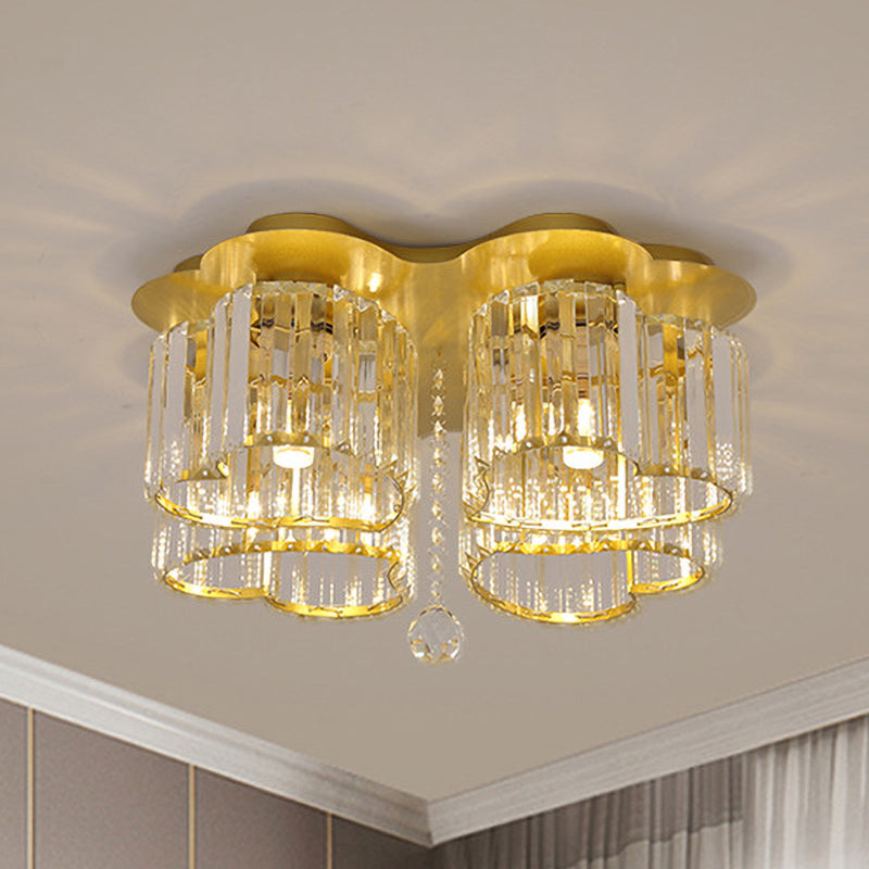 Heart Crystal Block Flush Mount Simplicity 3/4 Bulbs Bedroom Flush Ceiling Light Fixture in Gold 4 Gold Clearhalo 'Ceiling Lights' 'Close To Ceiling Lights' 'Close to ceiling' 'Flush mount' Lighting' 875090