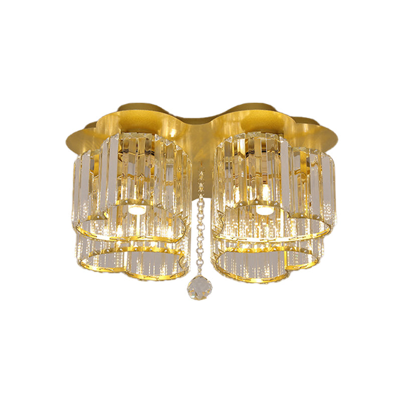 Heart Crystal Block Flush Mount Simplicity 3/4 Bulbs Bedroom Flush Ceiling Light Fixture in Gold Clearhalo 'Ceiling Lights' 'Close To Ceiling Lights' 'Close to ceiling' 'Flush mount' Lighting' 875093