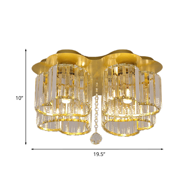 Heart Crystal Block Flush Mount Simplicity 3/4 Bulbs Bedroom Flush Ceiling Light Fixture in Gold Clearhalo 'Ceiling Lights' 'Close To Ceiling Lights' 'Close to ceiling' 'Flush mount' Lighting' 875094