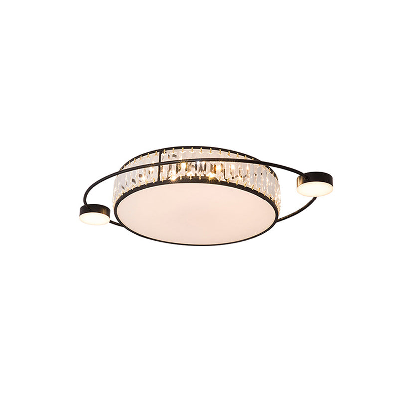 26"/31.5" W K9 Crystal Black Flush Light Drum LED Modern Flush Mount Lighting Fixture for Bedroom Clearhalo 'Ceiling Lights' 'Close To Ceiling Lights' 'Close to ceiling' 'Flush mount' Lighting' 875097