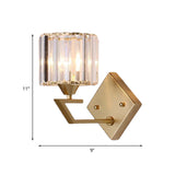 Cylindeical Bedroom Wall Light Sconce Minimalist Crystal Block 1 Head Gold Wall Lamp Clearhalo 'Cast Iron' 'Glass' 'Industrial' 'Modern wall lights' 'Modern' 'Tiffany' 'Traditional wall lights' 'Wall Lamps & Sconces' 'Wall Lights' Lighting' 875149