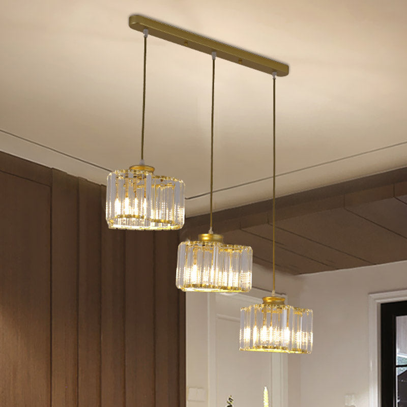 Modernism Heart Cluster Pendant 3 Heads Clear Crystal Block Suspension Lighting in Gold for Restaurant Gold Clearhalo 'Ceiling Lights' 'Modern Pendants' 'Modern' 'Pendant Lights' 'Pendants' Lighting' 875154