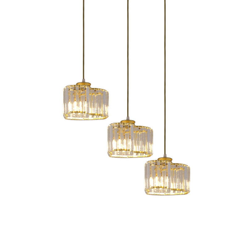 Modernism Heart Cluster Pendant 3 Heads Clear Crystal Block Suspension Lighting in Gold for Restaurant Clearhalo 'Ceiling Lights' 'Modern Pendants' 'Modern' 'Pendant Lights' 'Pendants' Lighting' 875156